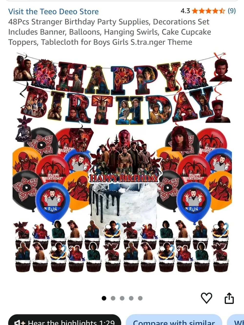 Stranger Things Happy Birthday Party Supplies Set - Red, Black, Orange